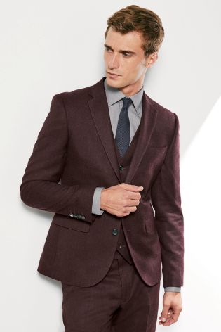 Burgundy Flannel Skinny Fit Suit: Jacket